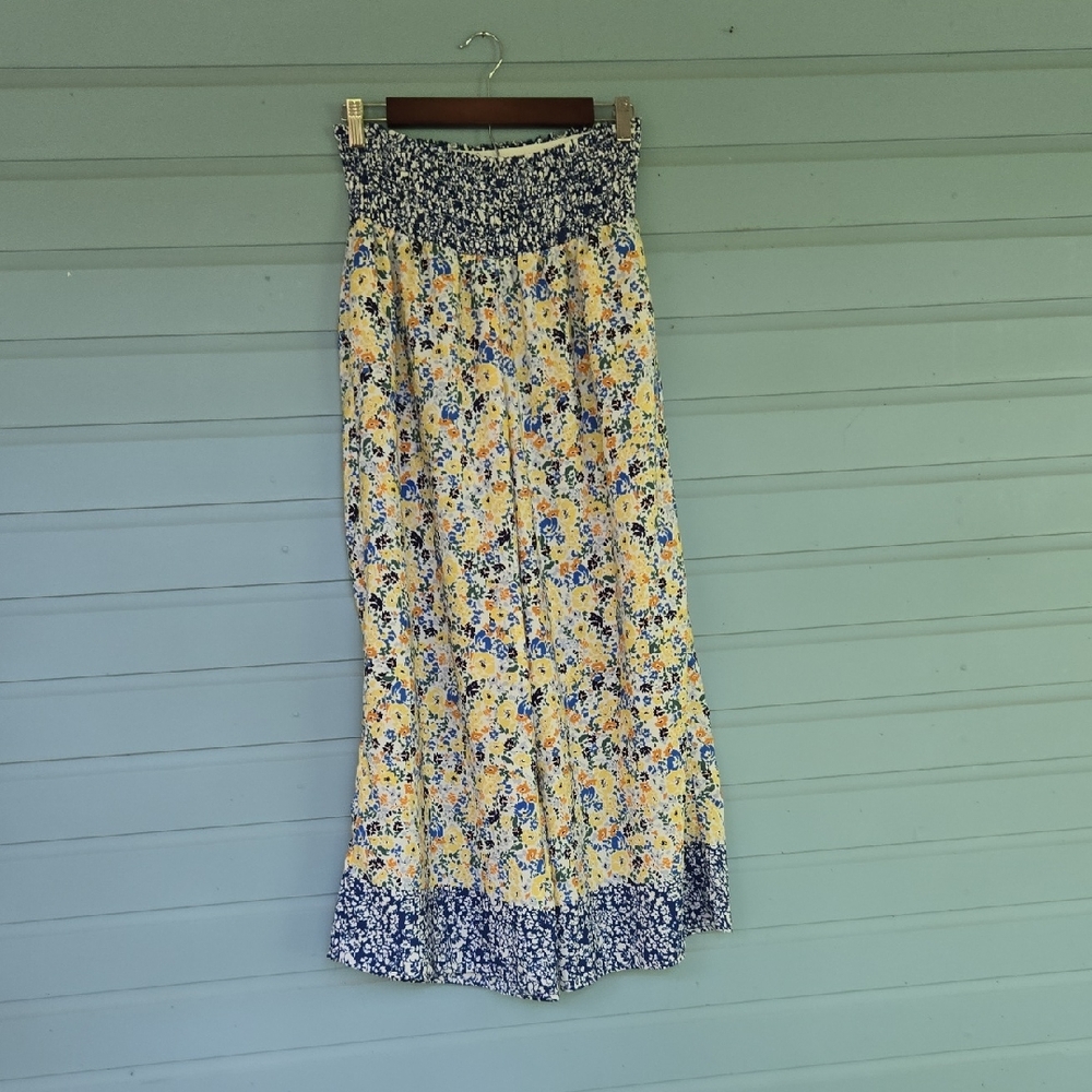 Sienna Sky Bright Floral Smocked Wide-Leg Pants Medium